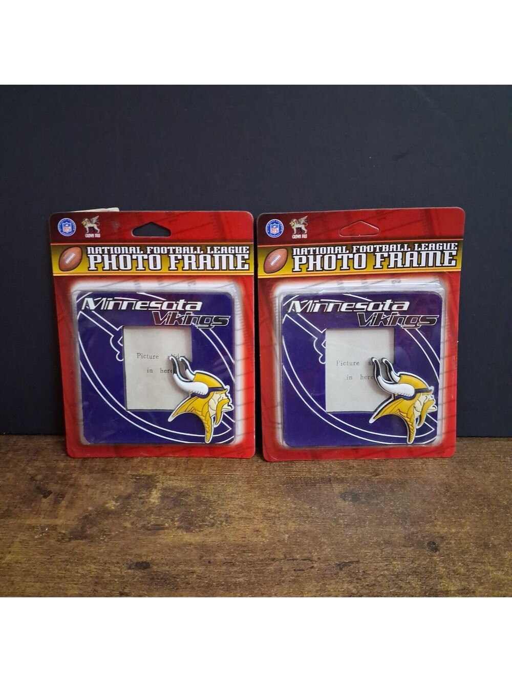 Lot of 2 Vintage Crown Pro Minnesota Vikings Magnetic Wallet Photo Frames